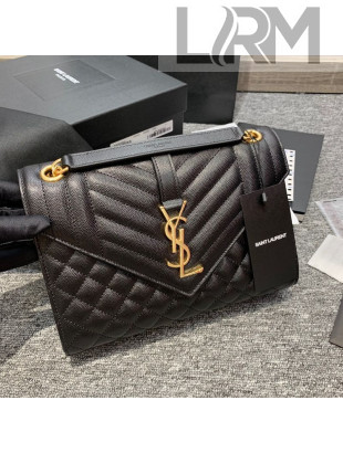 Saint Laurent Envelope Medium Bag in Grained Leather 487206 Black/Gold