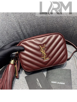 Saint Laurent Lou Tassel Belt Bag in Chevron Leather 534817 Burgundy
