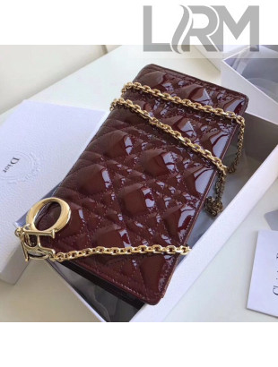 Dior Lady Dior Clutch with Chain in Cannage Patent Leather Burgundy 2018