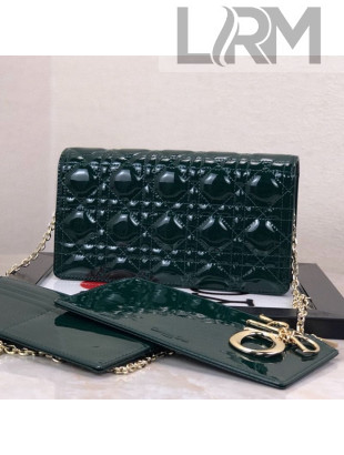 Dior Lady Dior Clutch with Chain in Cannage Patent Leather Green 2018