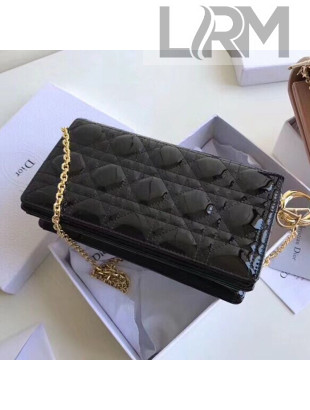 Dior Lady Dior Clutch with Chain in Cannage Patent Leather Black 2018