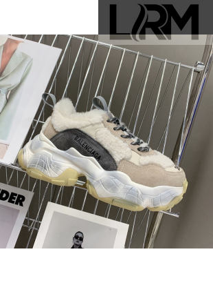 Balenciaga Triple S Shearling and Suede Sneakers White/Grey 2021 112001