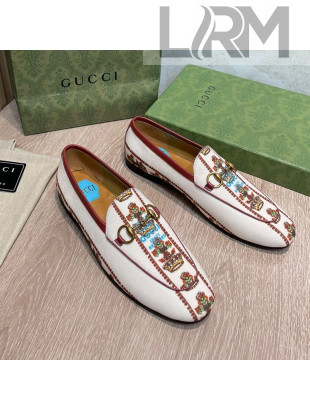 Gucci 100 Flower Jacquard Canvas Loafers White 2021 111627