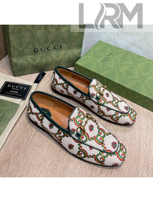 Gucci 100 GG Flower Jacquard Loafers White/Green 2021 