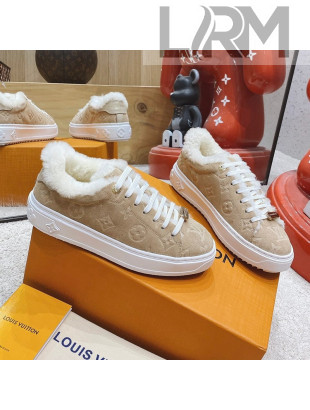 Louis Vuitton Time Out Leather Shearling Sneakers Beige 2021 1117110