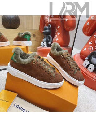 Louis Vuitton Time Out Suede Shearling Sneakers Brown 2021 1117109