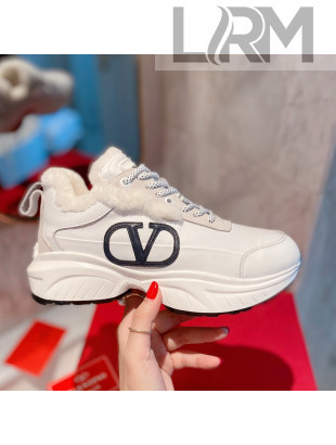 Valentino VLogo Leather and Wool Sneakers White 2021 111895
