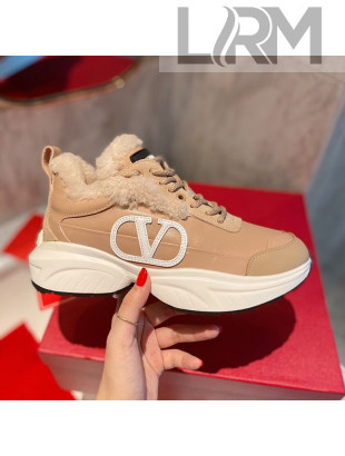 Valentino VLogo Leather and Wool Sneakers Beige 2021 111896