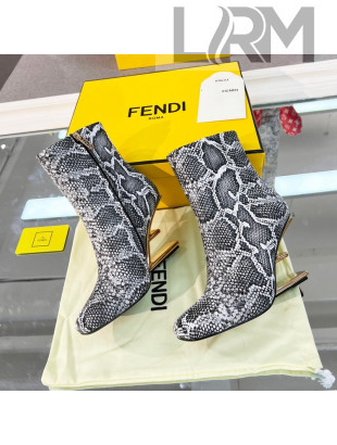 Fendi First Python-Like Leather F Heel Ankle Boots 8cm Grey 2021 111605