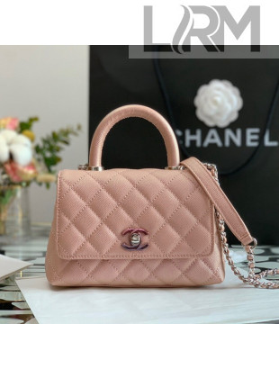 Chanel Grained Calfskin & Gradient Lacquered Metal Mini Flap Bag with Top Handle AS2431 Dark Pink 2021