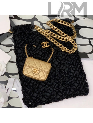 Chanel Velvet Crochet Shopping Bag Black/Gold 2021 