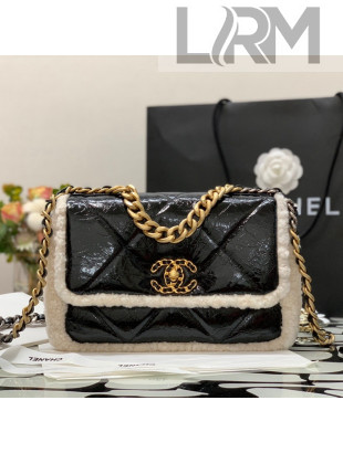 Chanel 19 Lambskin & Shearling Small Flap Bag AS1160 Black 2021