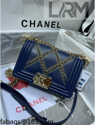Chanel Chain Quilted Leather Small Boy Flap Bag A67085 Blue 2021 