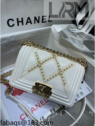 Chanel Chain Quilted Leather Small Boy Flap Bag A67085 White 2021 