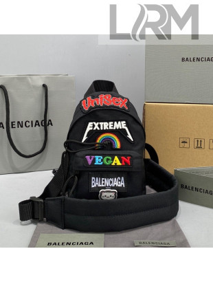 Balenciaga Men's Oversized Mini Backpack in Black Nylon and Multicolor Gamer Patches 2021