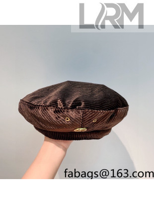Dior Corduroy Beret Hat Brown 2021 122157