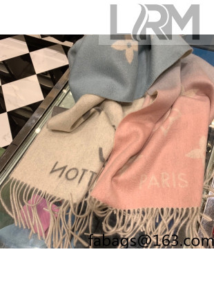 Louis Vuitton Monogram Cashmere Scarf 45x180cm Blue/Pink/Grey 2021 03