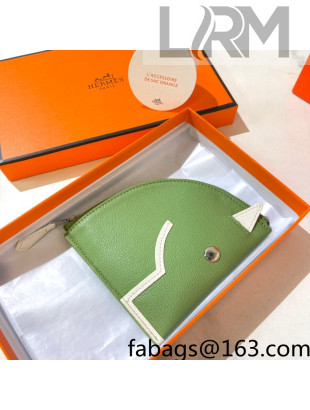 Hermes Leather Horse Coin Purse Wallet Green 2021 