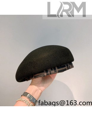 Fendi Wool Beret Hat Black 2021 55