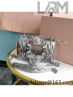 Miu Miu Miv Lady Shoulder Bag in Matelasse Nappa Leather 5BD084 Silver 2022