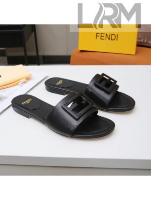 Fendi Baguette Leather Slide Sandals Black 2022 01