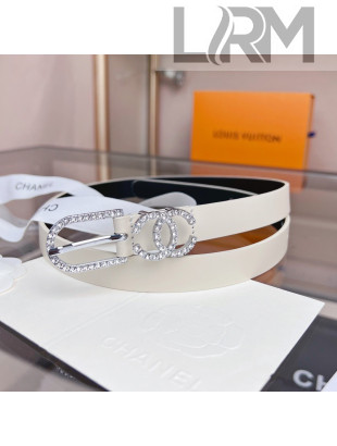 Chanel Smooth Calf Leather Belt 2cm with Crystal Buckle White 2022 033144