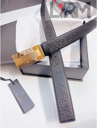 Versace Logo Embossed leather Belt 3.5cm Black/Gold 2022 040293