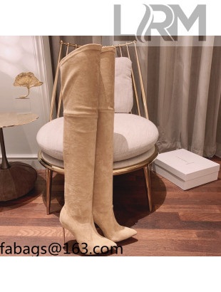 Casadei Elastic Suede High-Heel Over-Kee Boots 12cm Apricot 2021