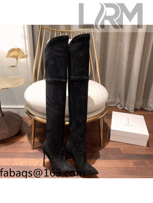 Casadei Elastic Suede High-Heel Over-Kee Boots 12cm Black 2021