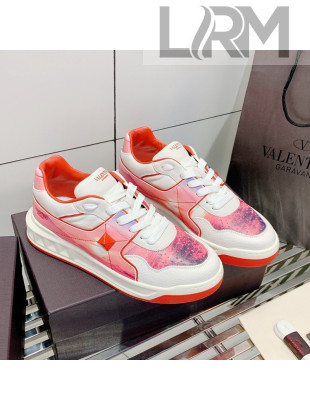 Valentino One Stud Print Leather Low-Top Sneakers Pink/White 2021