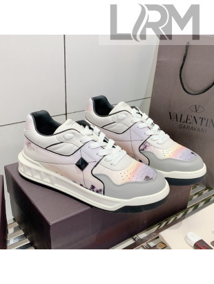 Valentino One Stud Print Leather Low-Top Sneakers Grey/White 2021