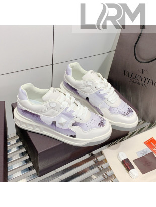Valentino One Stud Print Leather Low-Top Sneakers Purple/White 2021