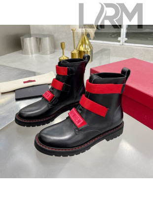 Valentino Soft Leather Ankle Boots with Strap Black/Red 2021