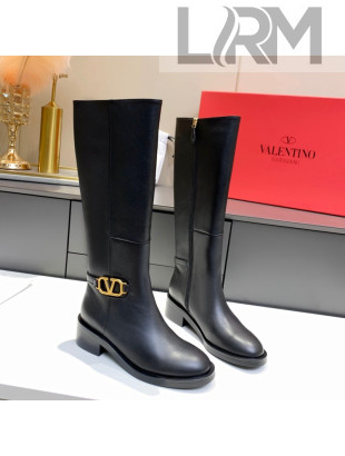 Valentino VLogo Calfskin High Boots 4cm Black 2021 03