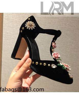 Dolce & Gabbana DG Velvet Crystal Flower Pumps 10.5cm Black/Pink 2021