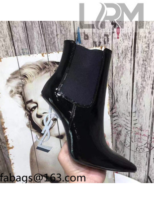 Saint Laurent Patent Leather High YSL-Heel Ankle Boots 11CM Balck/White 2021 09