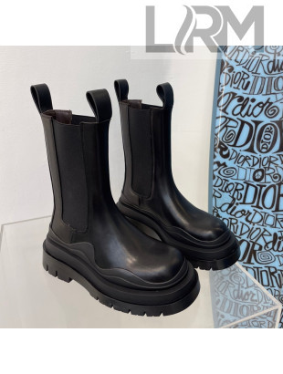 Bottega Veneta Tire Calfskin Mid-Calf Chelsea Boots All Black 2021 112054