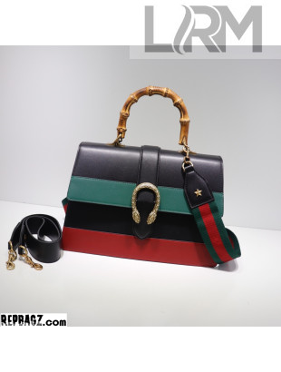 2022 Gucci Dionysus Medium Bamboo Top Handle Bag 421999 in Black/Green/Red