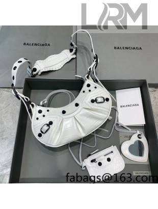 Balenciaga Le Cagole XS Shoulder Bag in Crocodile Embossed Calfskin White/Black Hardware 2021