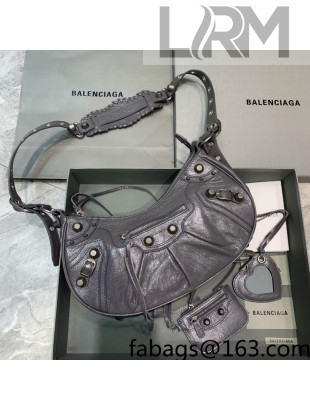 Balenciaga Le Cagole Lambskin Small Shoulder Bag Dark Grey/Aged Silver 2021