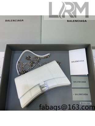 Balenciaga Hourglass Chain Wallet in Shiny Crocodile Leather White/Silver 2021