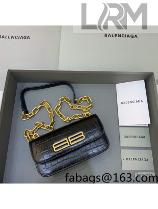 Balenciaga Gossip XS Bag With Chain in Extra Supple Crocodile Embossed Calfskin Black/Gold 2021
