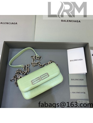 Balenciaga Gossip XS Bag With Chain in Light Green Extra Supple Crocodile Embossed Calfskin 2021