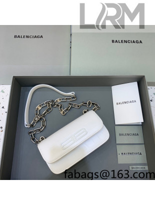Balenciaga Gossip XS Bag With Chain in White Extra Supple Crocodile Embossed Calfskin 2021