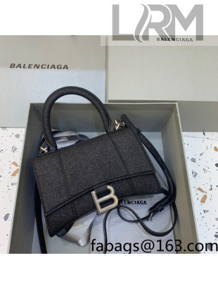 Balenciaga Hourglass Mini Top Handle Bag in Black Glitter 2022