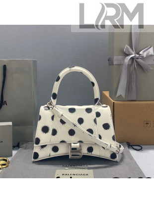 Balenciaga Hourglass Small Top Handle Bag in Spray Polka Dots Printed Box Calfskin White 2022