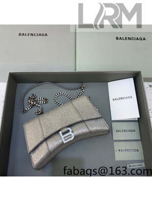 Balenciaga Hourglass Chain Wallet in Grey Glitter 2021