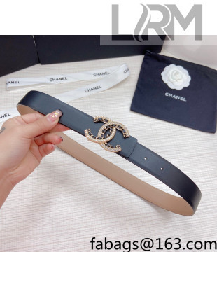 Chanel Calfskin Belt 3cm with Pearl Chain CC Buckle Black/Khaki 2022 90
