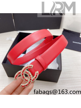 Chanel Calfskin Belt 3cm with Crystal Chain CC Buckle Red 2022 95