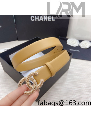 Chanel Calfskin Belt 3cm with Crystal Chain CC Buckle Apricot 2022 97